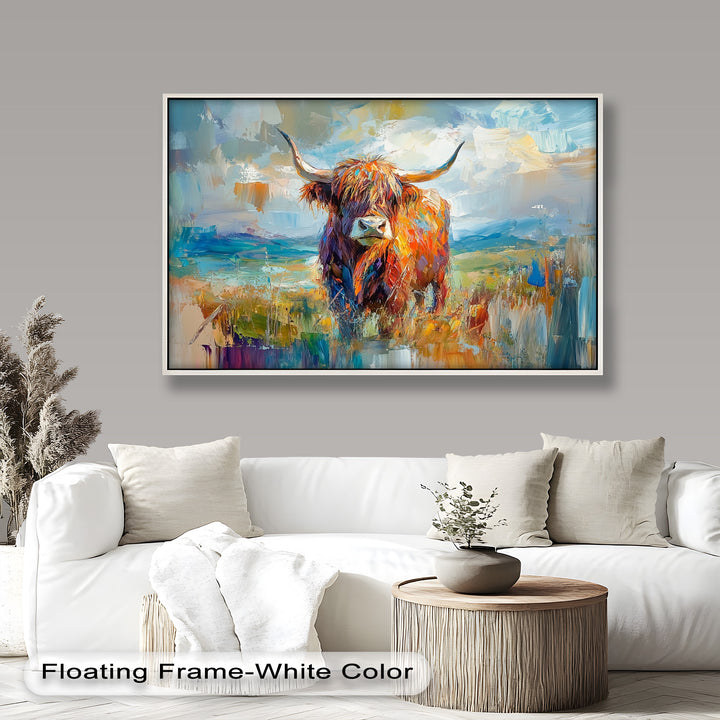 Highland Cow in Windswept Fields - Animal Oil Painting