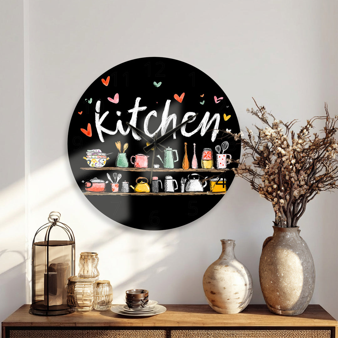 Cute Kitchen Glass Wall Clock – Colorful Cooking Utensils Decor