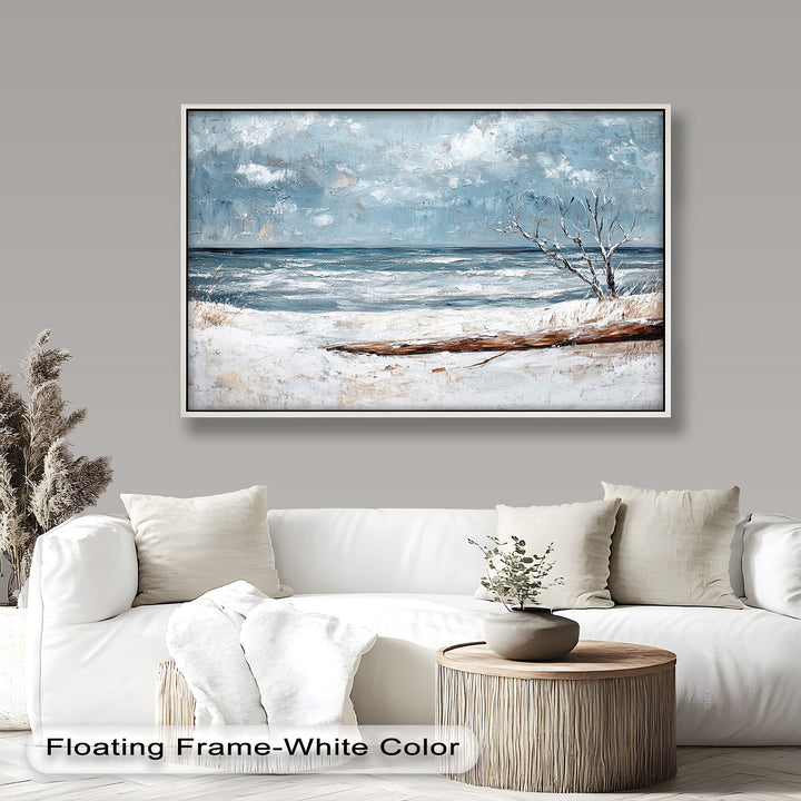 Snowy Coastal Wall Art - Winter Beach Seascape Oil Painting