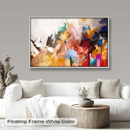 Depicting the darkest area, this modern oil painting art piece showcases an abstract colorful spring flower with elegant floral hues and textured brushstrokes, bringing energy to home decor.