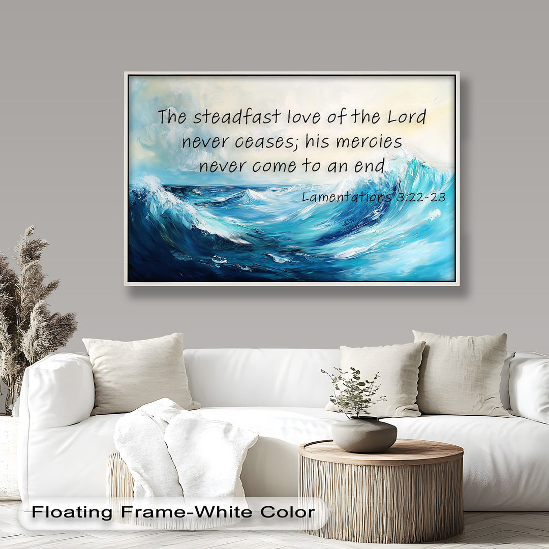 Lamentations 3:22-23 Ocean Wave Wall Art – God’s Unfailing Love Inspirational Print
