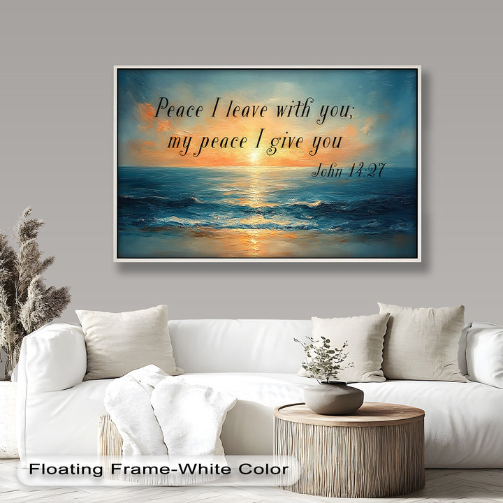 John 14:27 – Peaceful Ocean Sunset Bible Verse Oil Painting