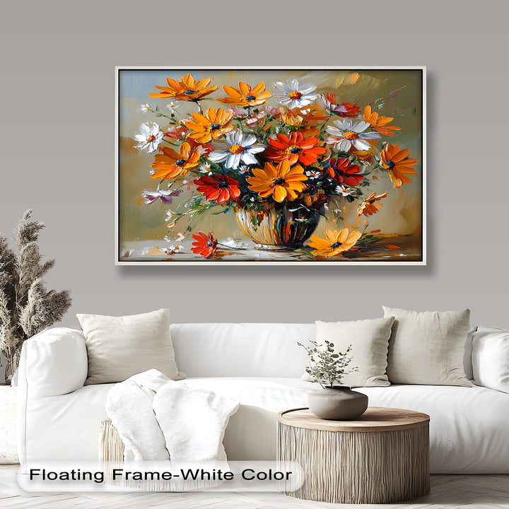 Orange & White Flowers – Botanical Oil Painting