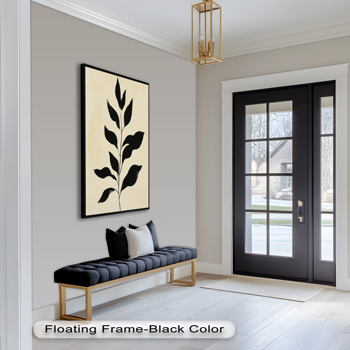 Black Botanical Minimalism – Monochrome Oil Painting