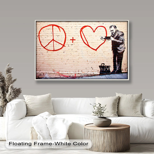 Shadows around the briefcase highlight the darkest area in this Banksy-inspired oil painting, a unique piece of oil painting decoration featuring a doctor listening to a heart.