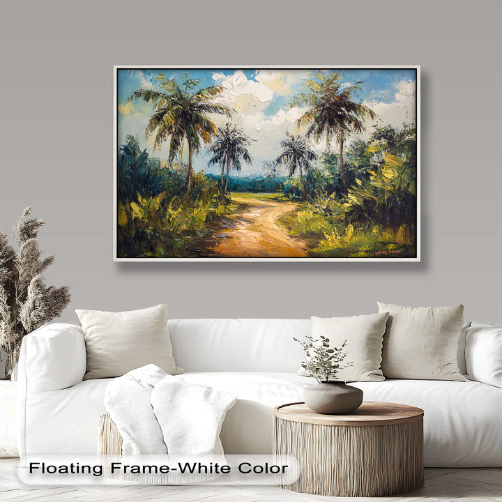 Tropical Pathway with Palm Trees – Impressionist Oil Painting