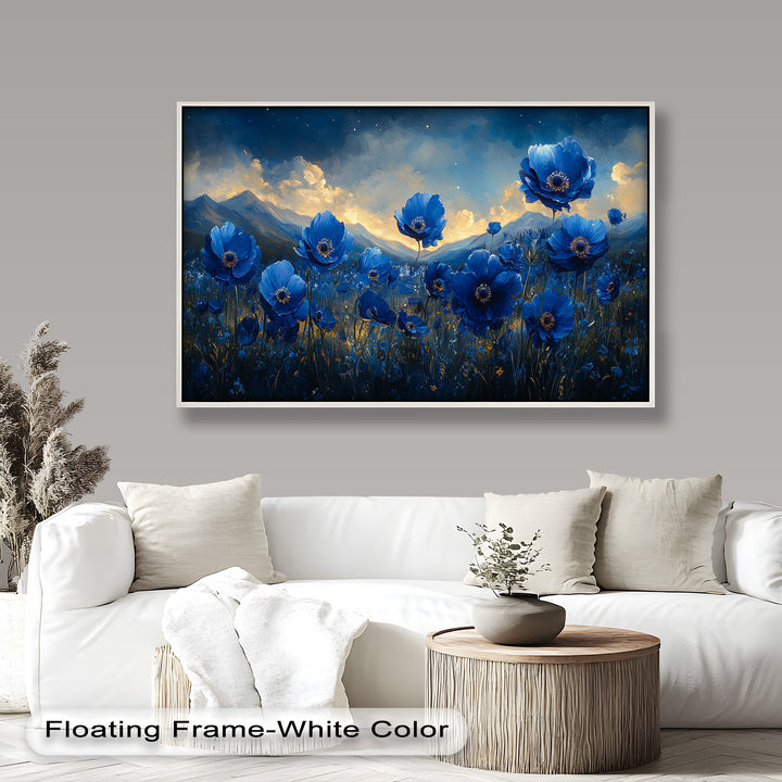 Blue Poppies Beneath a Twilight Sky - Flower Oil Painting