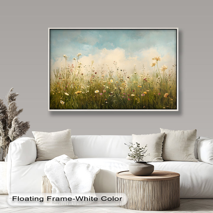 Vintage Meadow with Blooming Flowers – Serene Nature Oil Painting