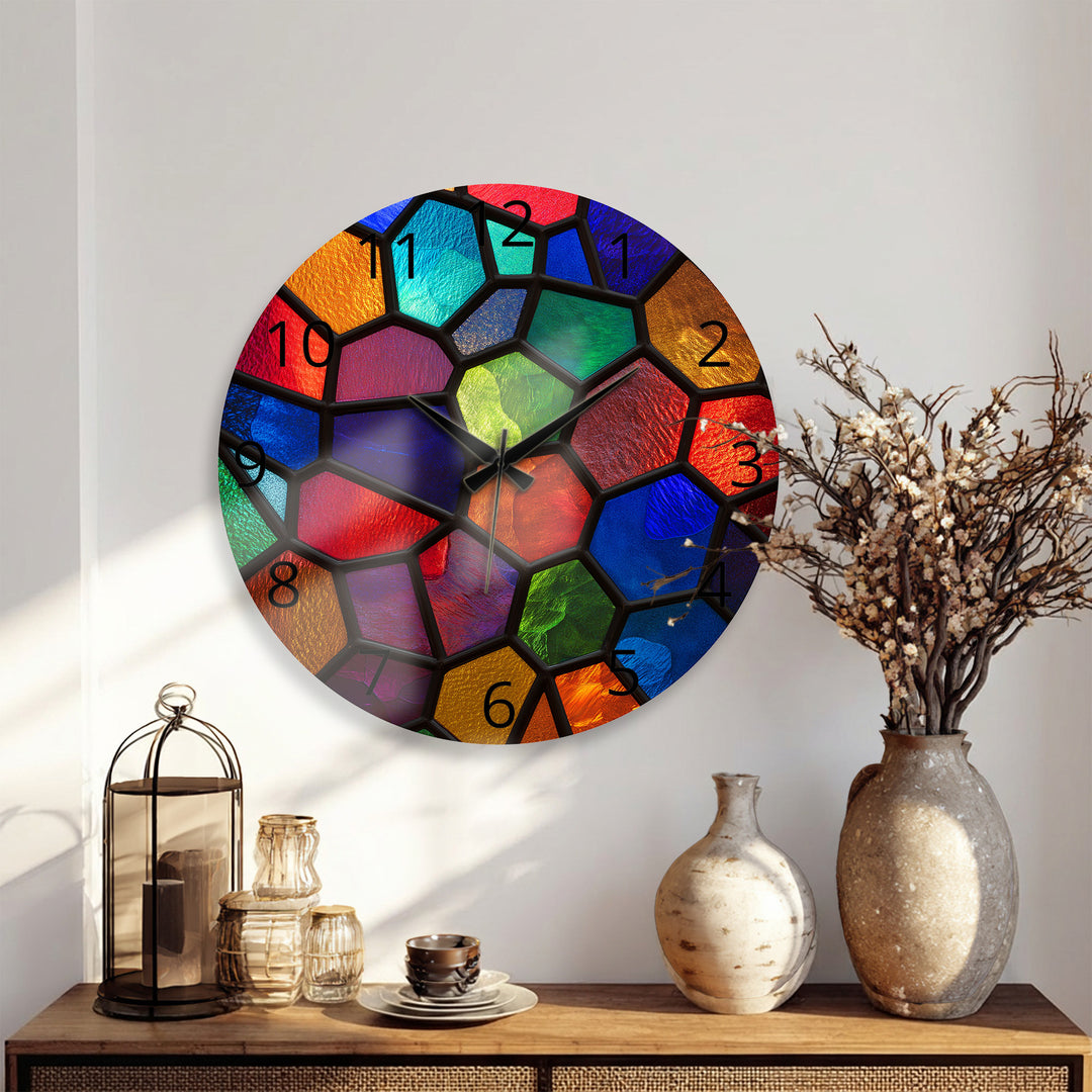 Colorful Glass Wall Clock – Rainbow Stained Glass Style