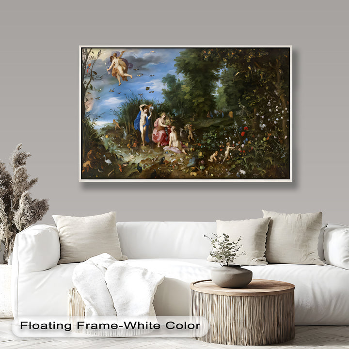 The Garden of Earthly Light – Mythological Forest Scene Oil Painting