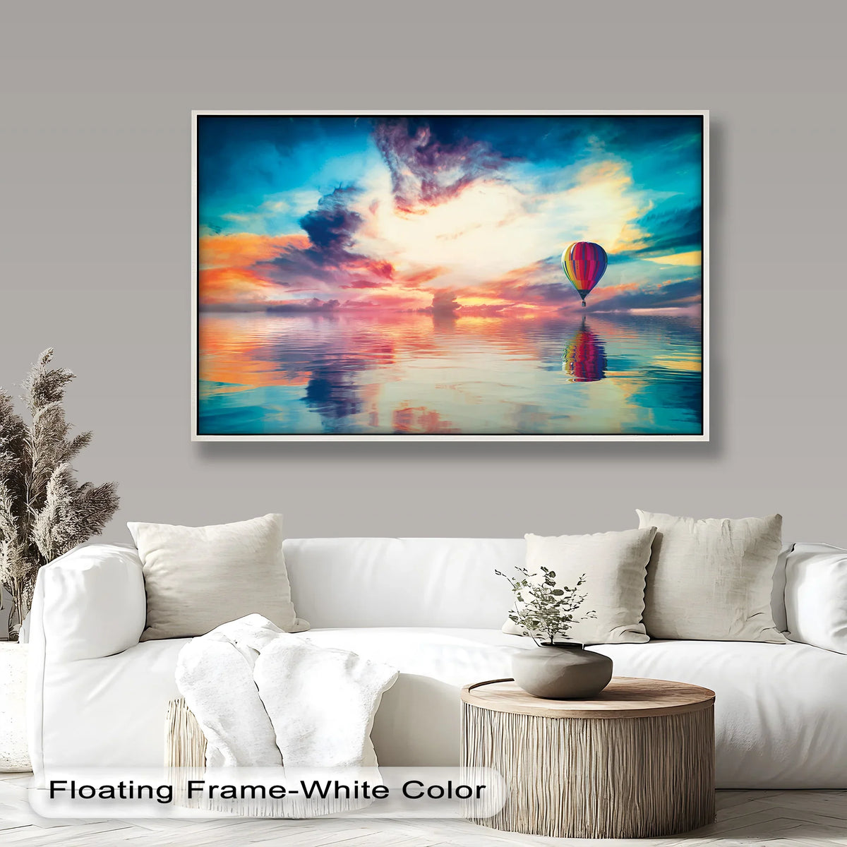 Depth and layers highlight the modern oil painting art in this 'Hot Air Balloon Ride' piece, showcasing a dreamy sky and water, creating a captivating sense of dimension.
