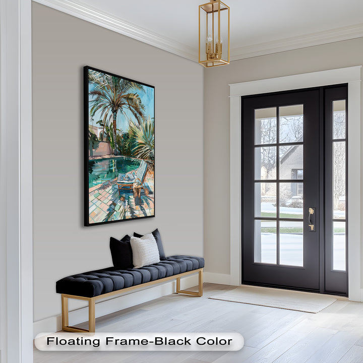 Poolside Palm Tree Escape – Tropical Oil Painting