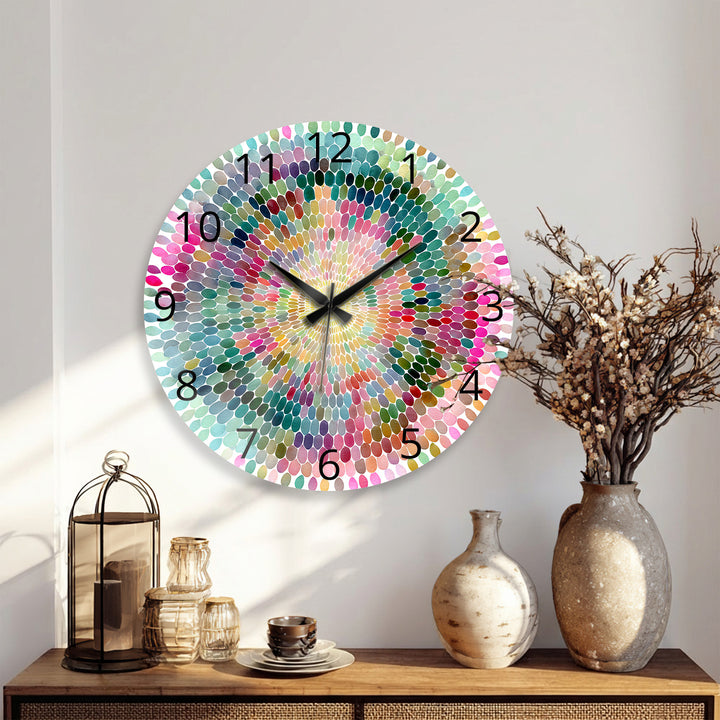 Colorful Mandala Glass Wall Clock – Rainbow Mosaic Decor