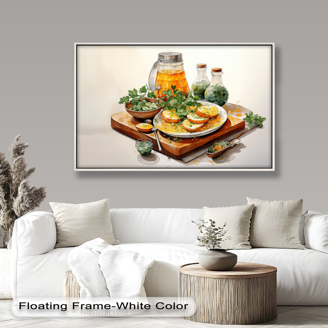 Golden Herb Delight – Rustic Food Still Life Painting