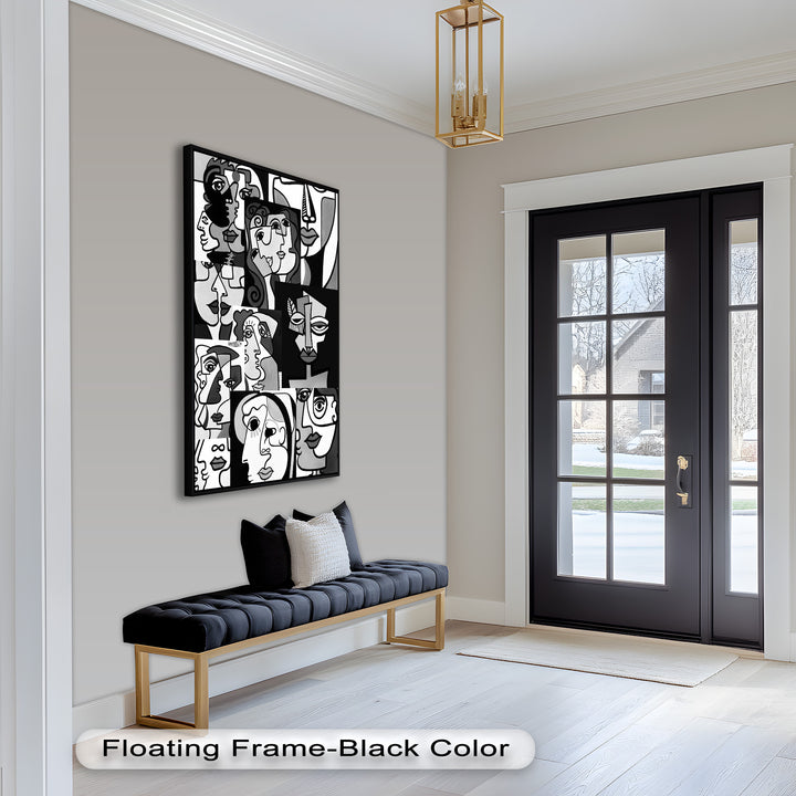 Monochrome Muse – Picasso-inspiriertes Ölgemälde mit kubistischen Gesichtern