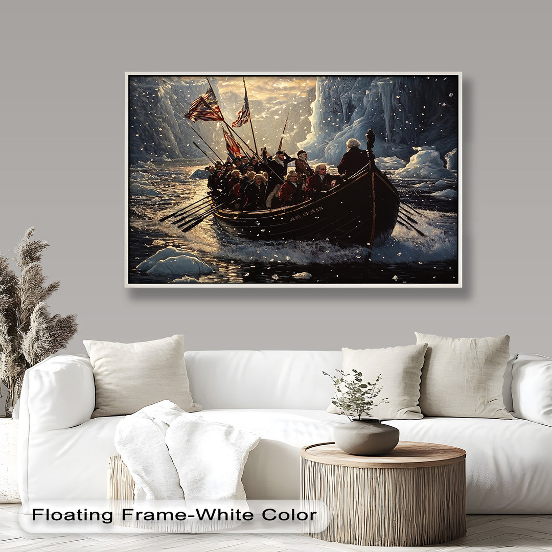 Crossing the Ice – Patriotic Revolutionary Boat Oil Painting