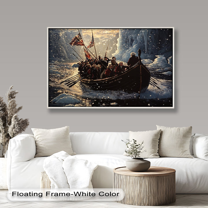 Crossing the Ice – Patriotic Revolutionary Boat Oil Painting