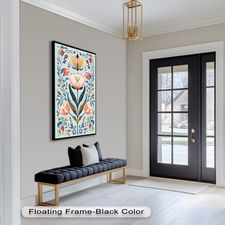 Folk-inspirierte Tulpenharmonie – Boho-Blumenölgemälde