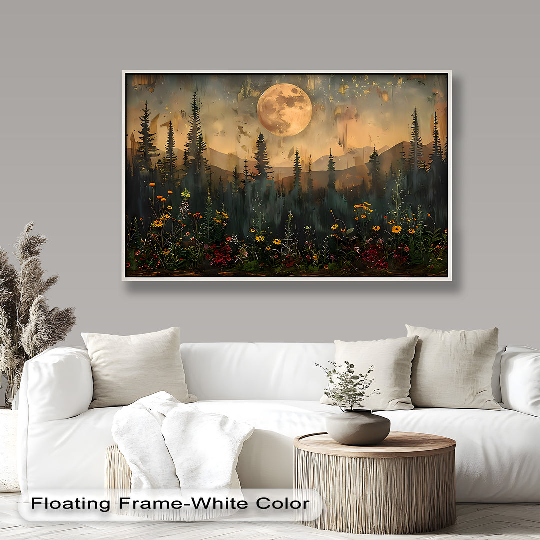 Moonlit Forest Flower Wall Art – Nature Landscape Oil Painting