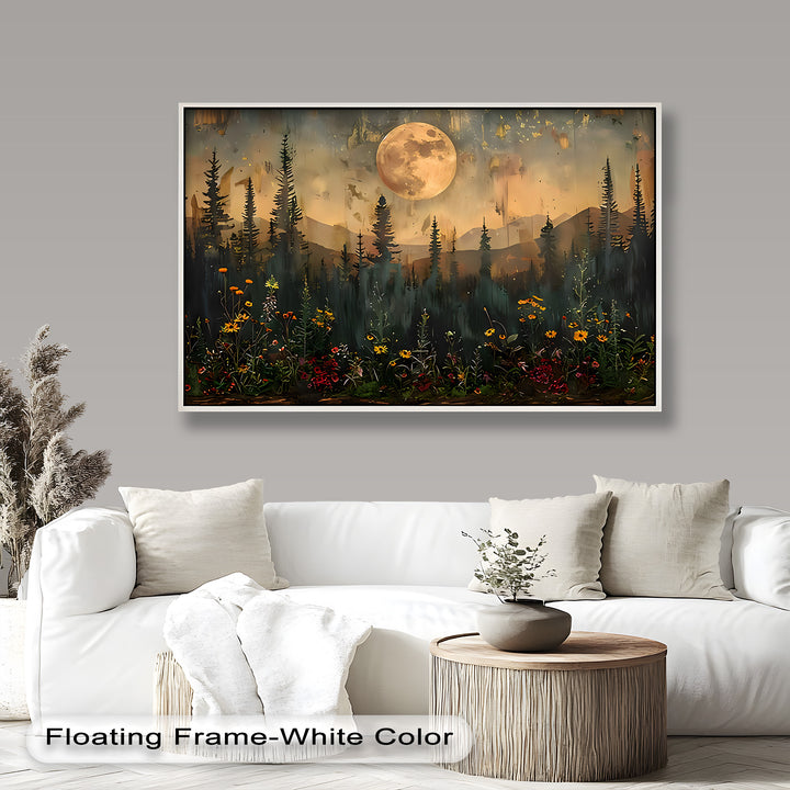 Moonlit Forest Flower Wall Art – Nature Landscape Oil Painting