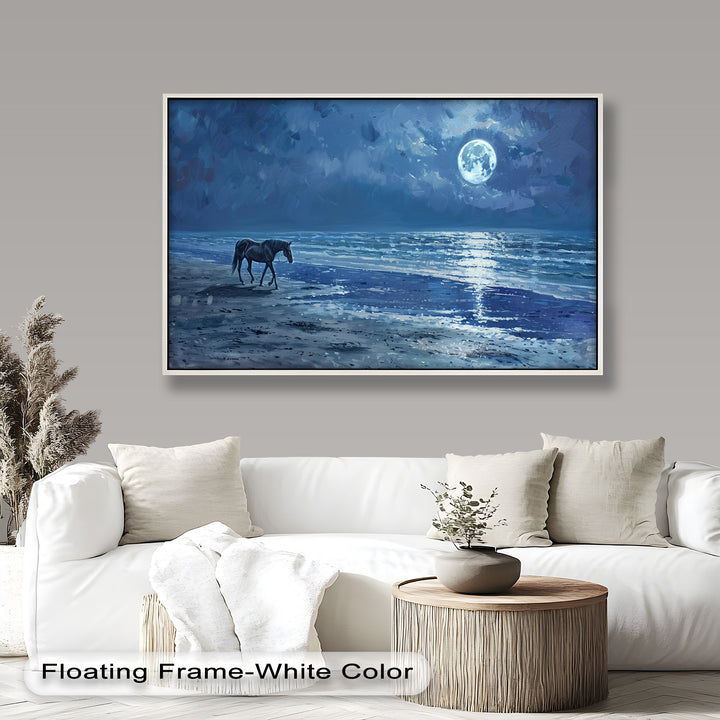 Moonlight & Horse – Serene Nighttime Oil Painting