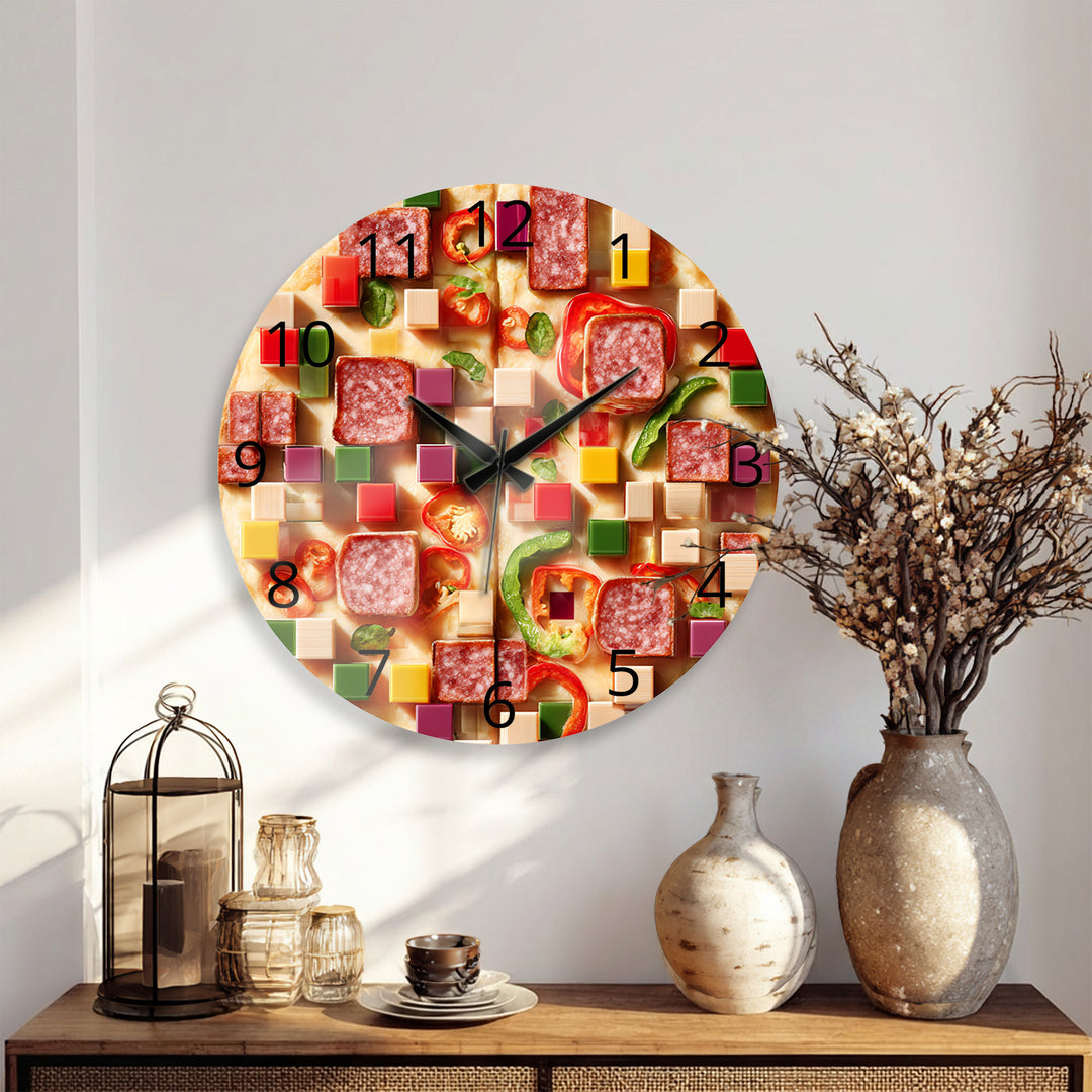 Pizza Glass Wall Clock – Colorful Kitchen Food Decor