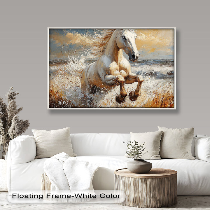 White Horse Art – Gerahmtes Ölgemälde mit Pferd