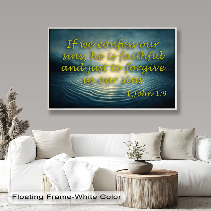 Faith-inspired decor with a golden glow over rippling water.
