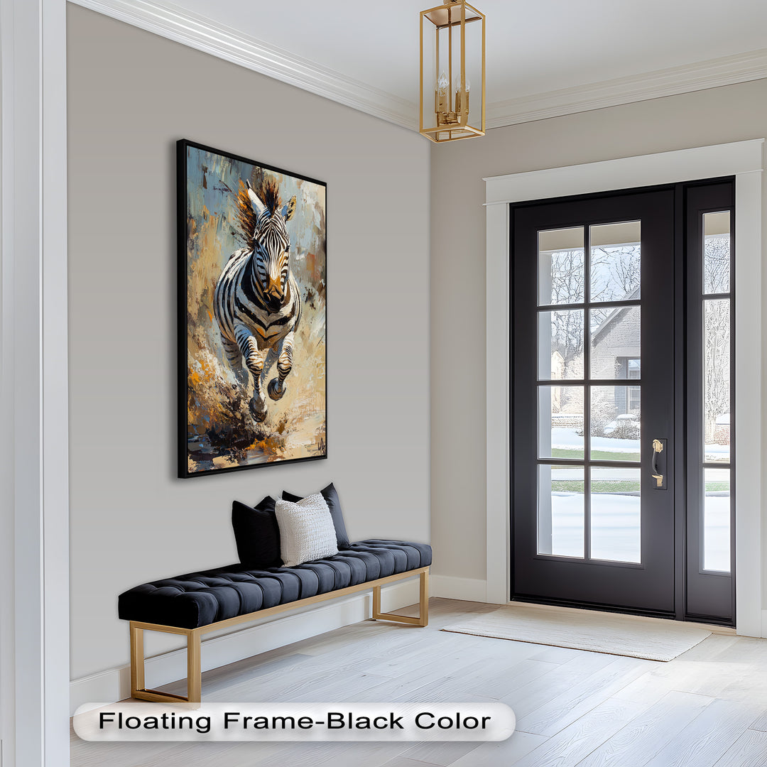 Charging Zebra in Dust Storm – Wildlife Animal Oil Painting