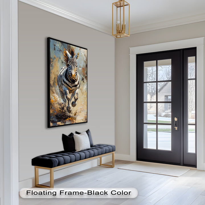 Charging Zebra in Dust Storm – Wildlife Animal Oil Painting
