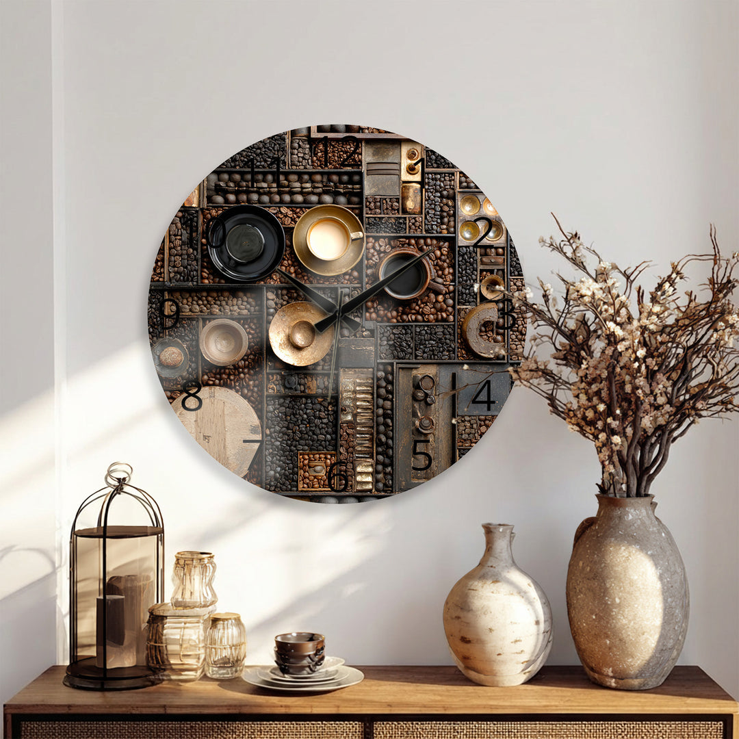 Kaffeebohnen-Glas-Wanduhr – rustikale Kaffee-Bar-Dekoration