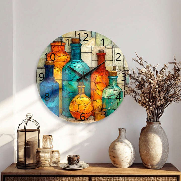 Colorful Glass Bottles Wall Clock – Mediterranean Decor