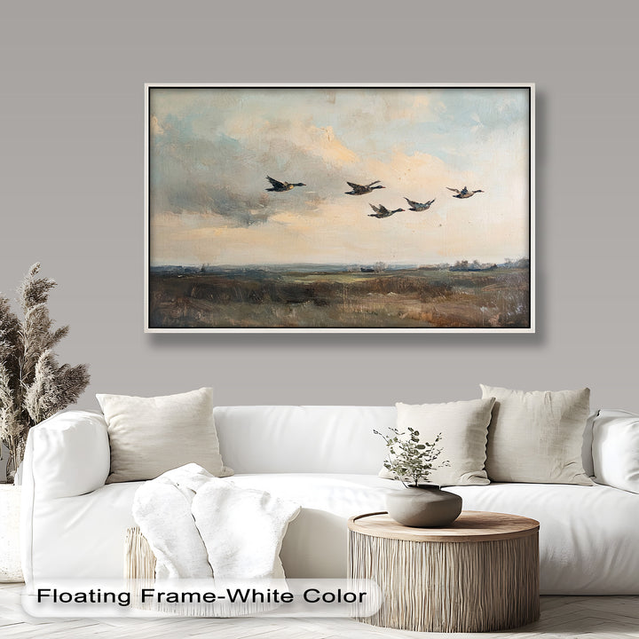 Flight Over the Marshlands – Ducks in Motion Oil Painting