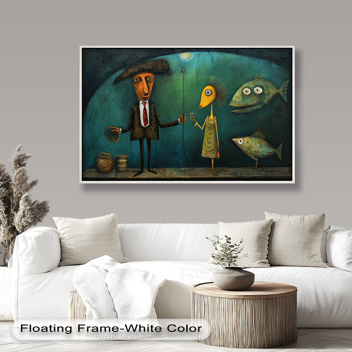 Moonlight Toast – Whimsical Surrealist Underwater Picasso Oil Painting