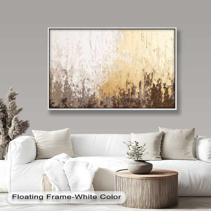 Abstrakte Kunst in Gold und Weiß – Modernes Luxus-Ölgemälde