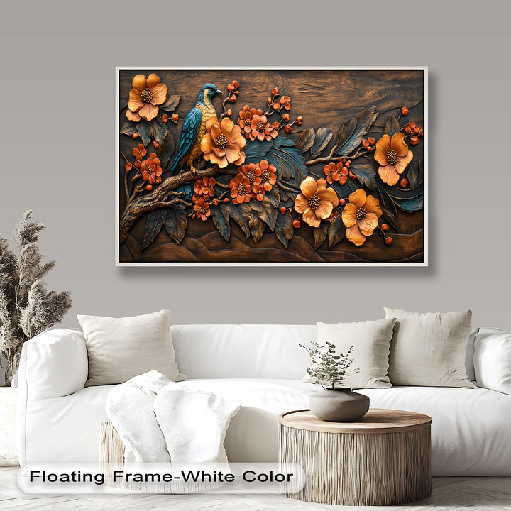 Flowers & Bird – Framed Oil Painting