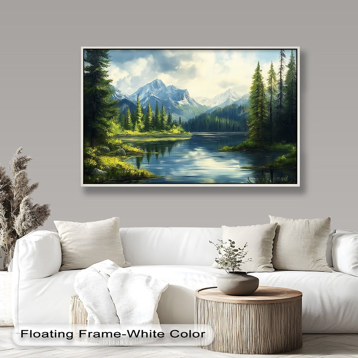 Bergsee-Wald-Wandkunst – Gerahmtes Ölgemälde