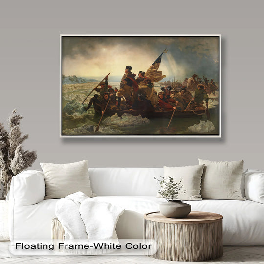 Dominated by brown and gray tones, this Washington’s Crossing oil painting is an iconic oil painting home decor piece showing the American Revolution.