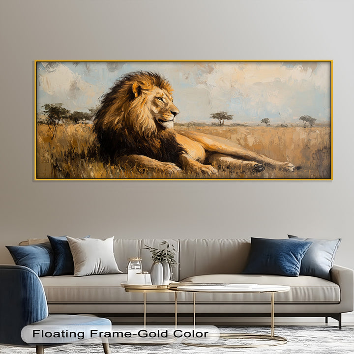 Regal Lion in Golden Plains – Wildlife Oil Painting