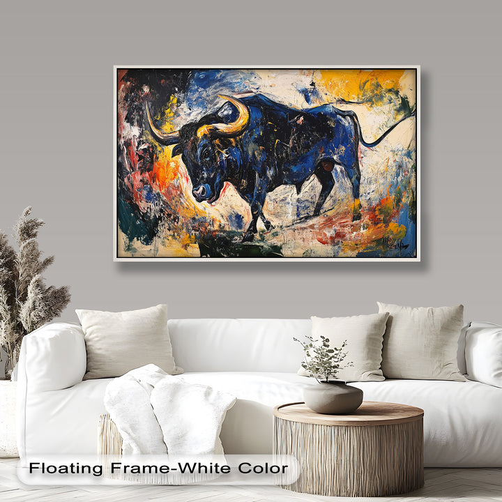 Power in Motion – Expressionist Bull Oil Painting