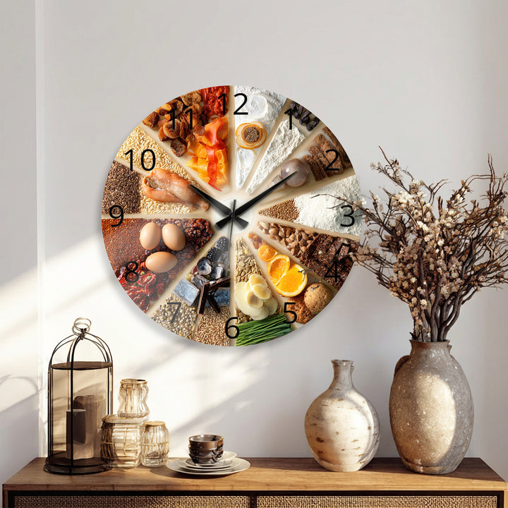 Baking Glass Wall Clock – Rustic Kitchen Ingredients Decor