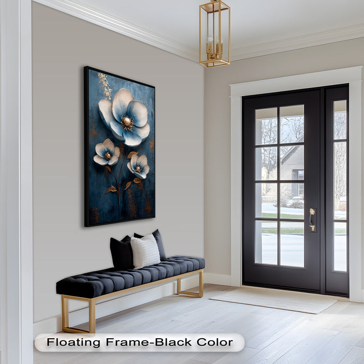 Blue and Gold Flower - Modern Oil Painting
