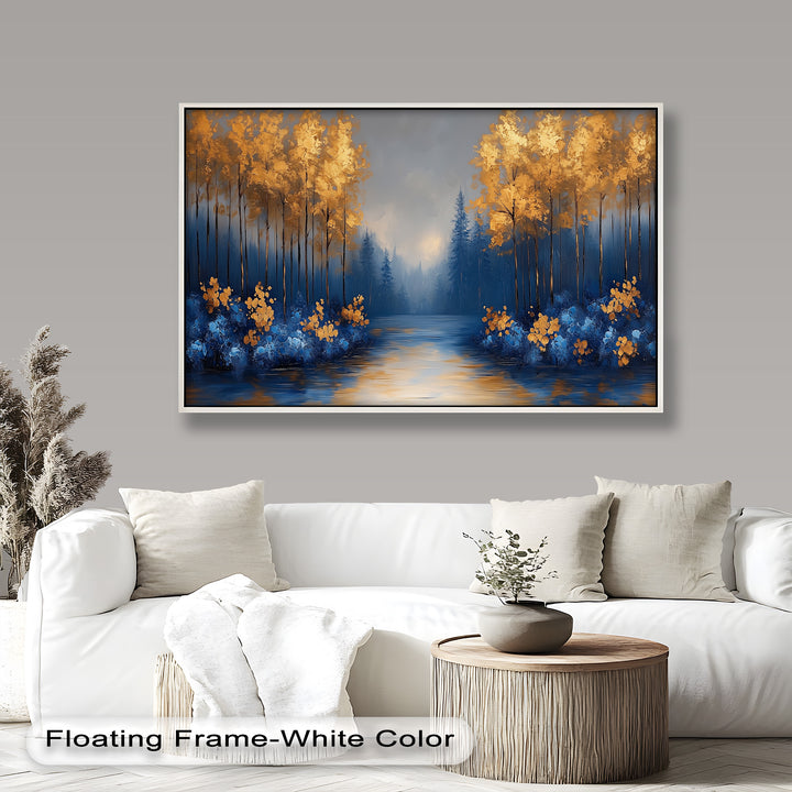 Golden Forest Landscape - Framed Autumn Oil Painting