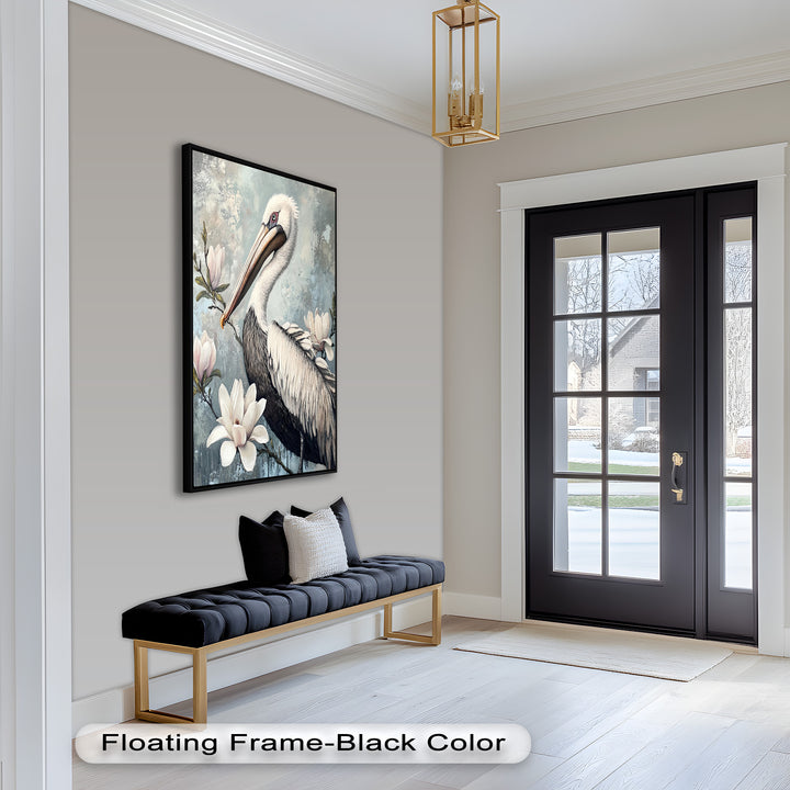 White Pelican Among Magnolia Blossoms - Animal Oil Painting