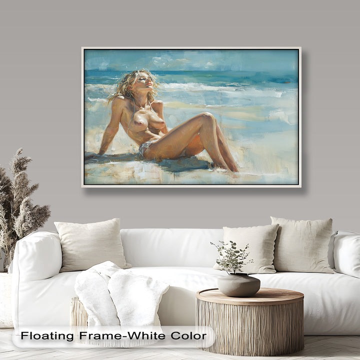 Sun-Kissed Serenity – Beachside Nude Figurative Oil Painting