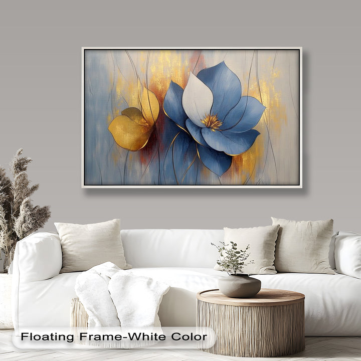 Blaue Magnolien-Wandkunst – Blumen-Ölgemälde