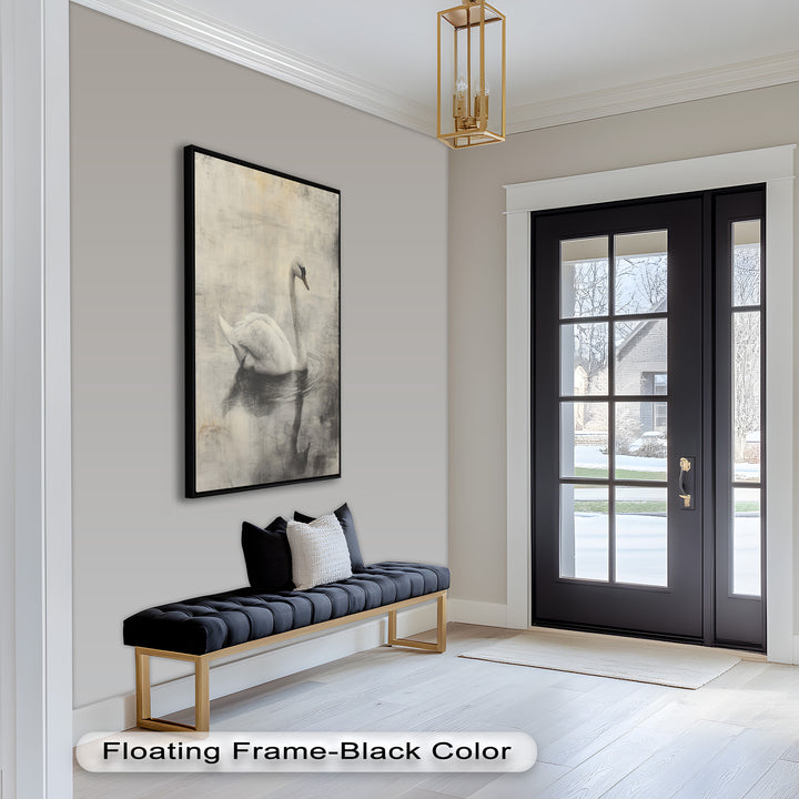 Silent Grace – Monochrome Swan on Still Water Oil Painting