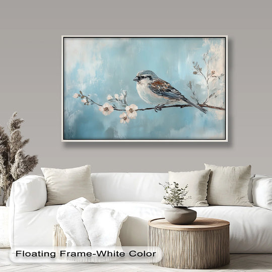 Peaceful Sparrow on Spring Branch – Bird Oil Painting - MyPhotoStation