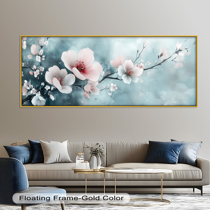 Soft Pink and White Petals on Tranquil Blue - Flower Oil Painting