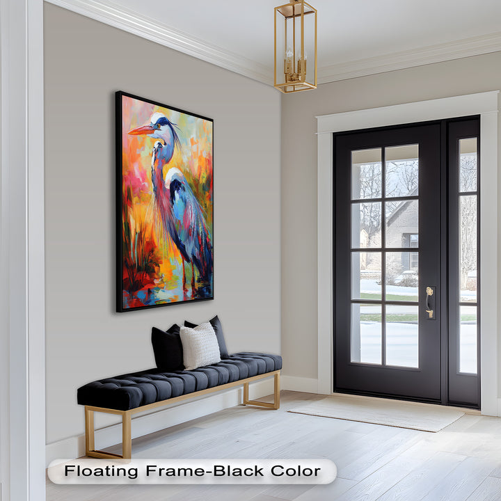 Colored Heron in Abstract Color Splash – Animal Oil Painting